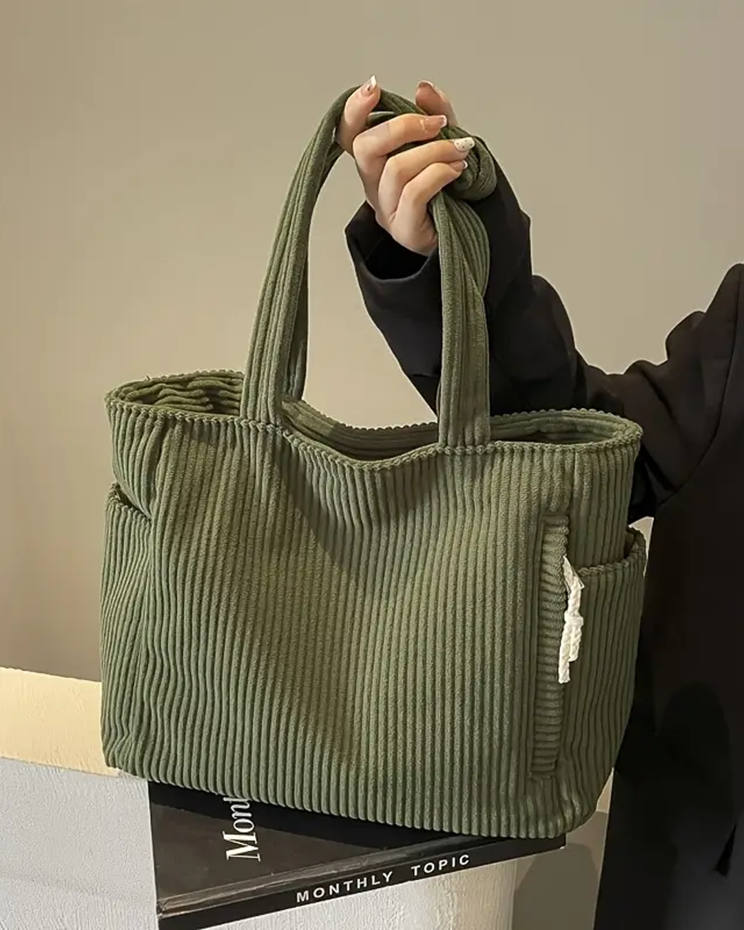 Tina | Ribbed Tote with Drawstring Detail