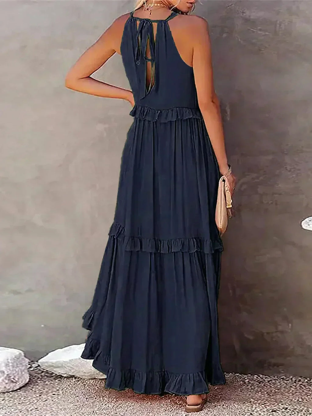 Quetzel | Graceful Halter Neck Ruffle Trim Dress