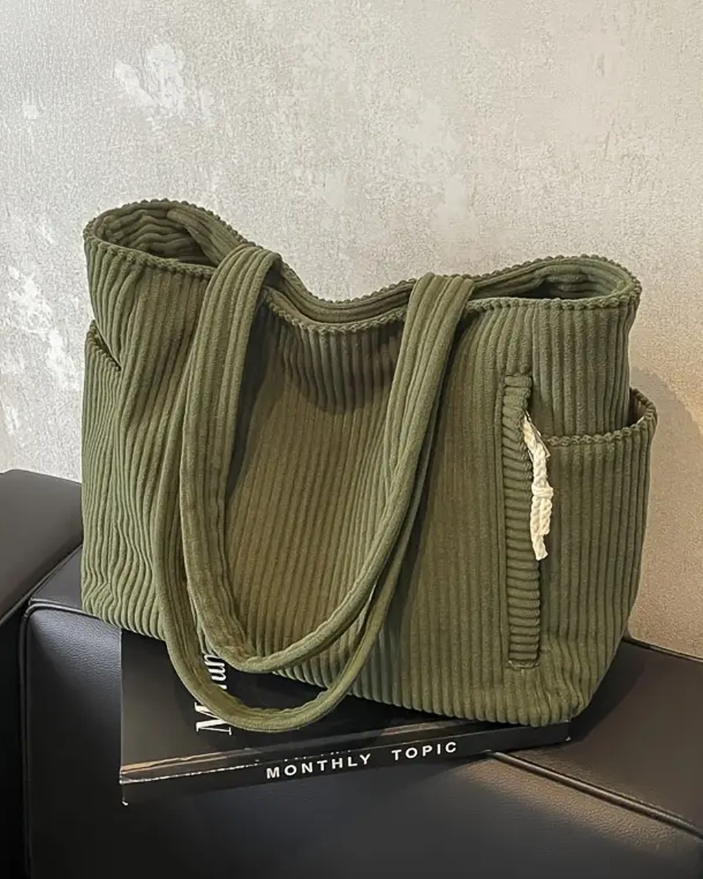 Tina | Ribbed Tote with Drawstring Detail