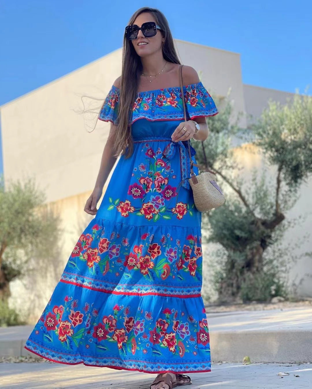 Jacinta | Patterned Tie-Waist Long Dress