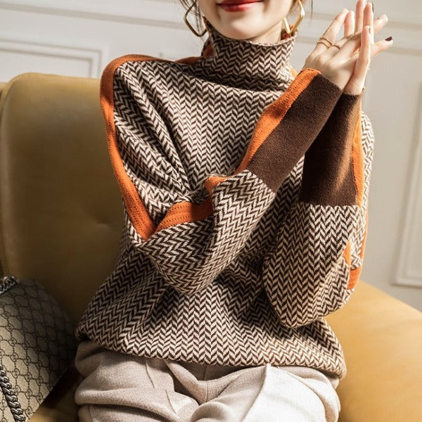 Adriana | Turtleneck Sweater with Contrasting Stripes