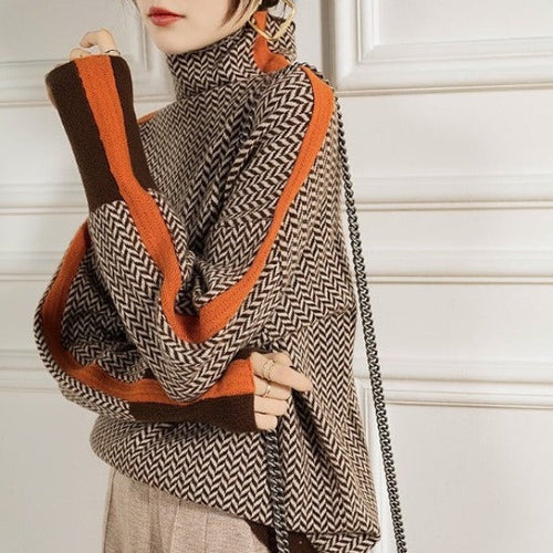 Adriana | Turtleneck Sweater with Contrasting Stripes