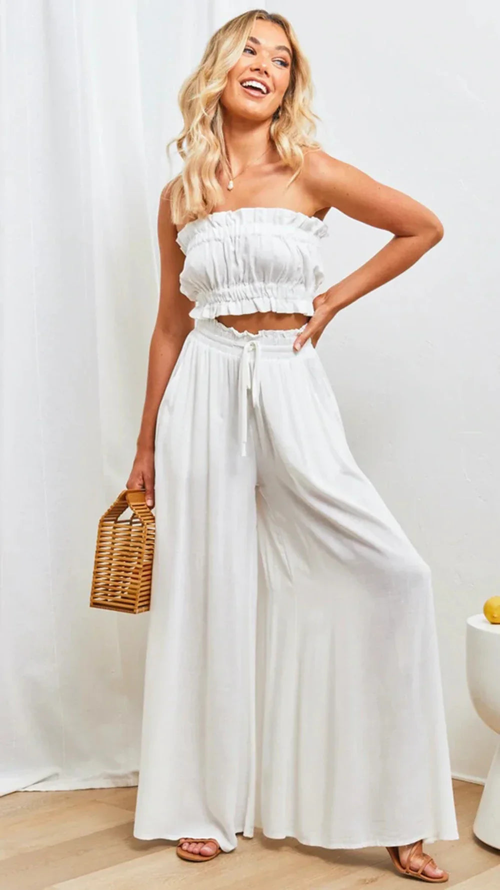 Bianca | Elastic Waist, Wide Leg Trousers