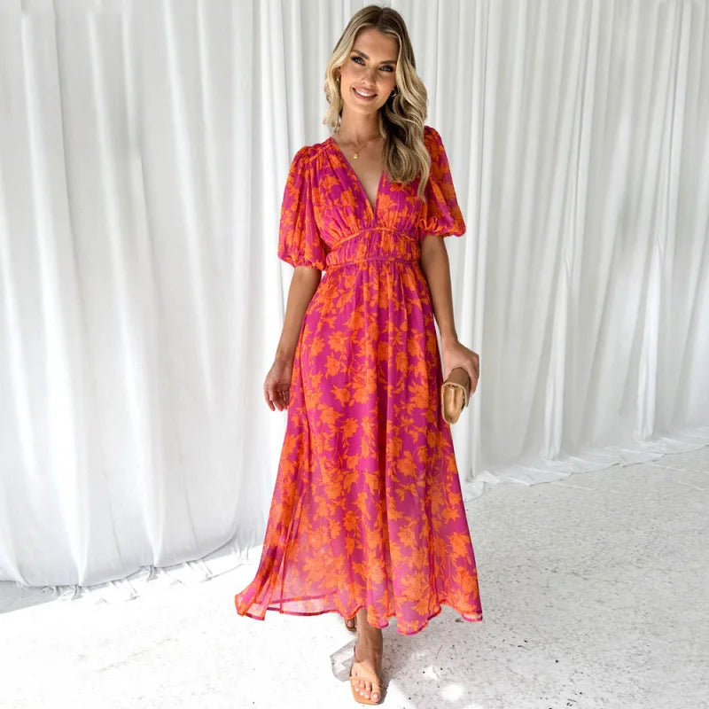 Cathy | Printed Puff Sleeve Dress
