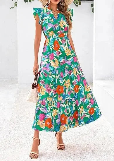 Keshia | Elegant Flowy V-Neck Long Dress