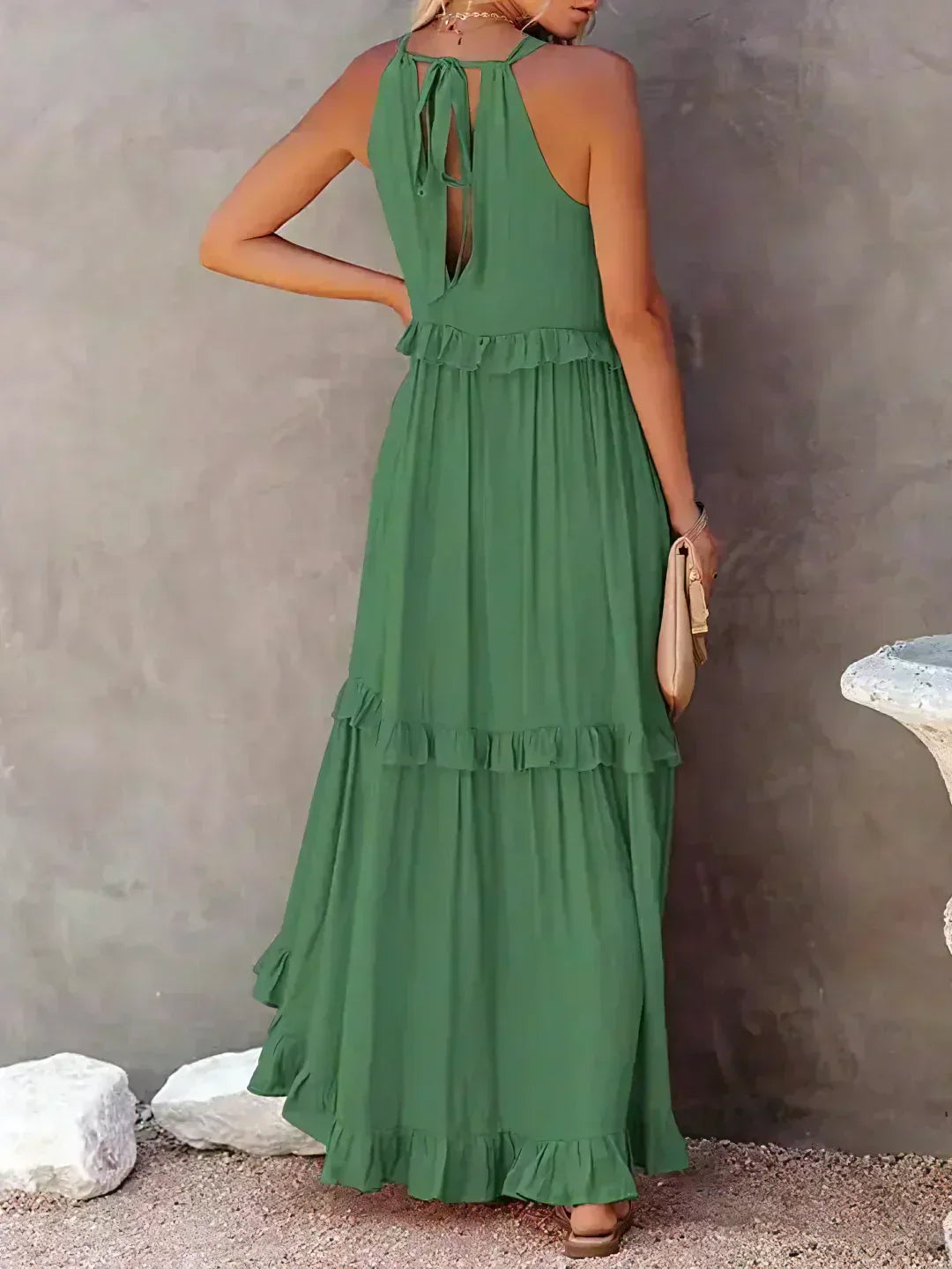 Quetzel | Graceful Halter Neck Ruffle Trim Dress