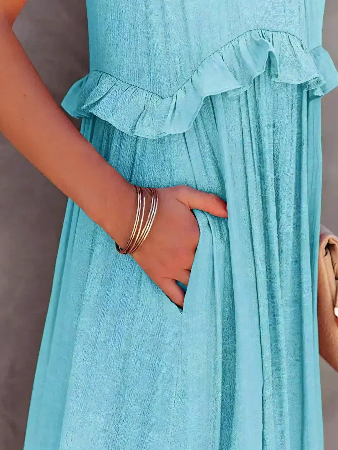 Quetzel | Graceful Halter Neck Ruffle Trim Dress
