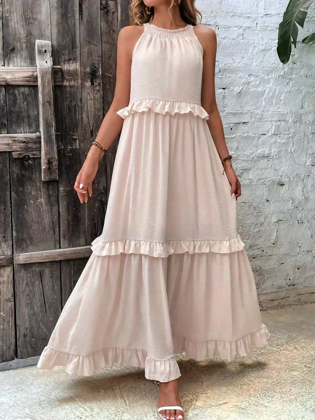 Quetzel | Graceful Halter Neck Ruffle Trim Dress