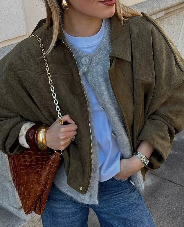 Mette | Suede Bomber Jacket